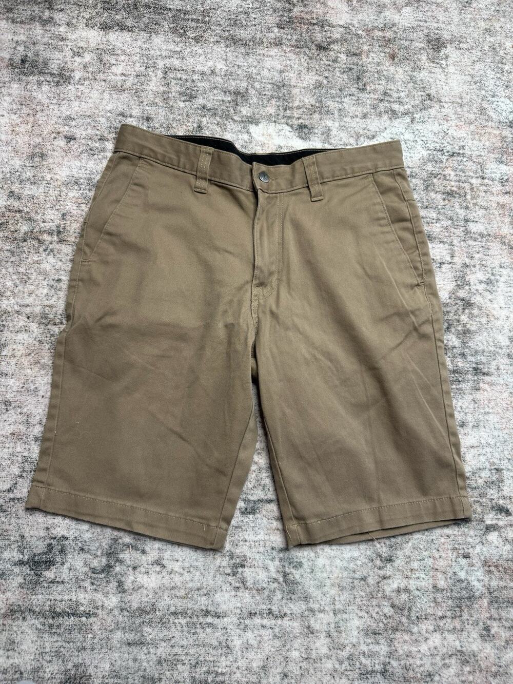 Volcom Chino Shorts Mens 32 Khaki Flat Front Skate Surf Lifestyle Zip Casual